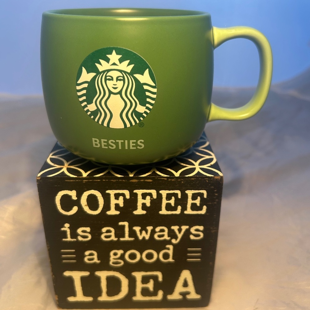 Starbucks Bestie Green Stoneware Coffee Collector's Mug  12oz  Never-Used